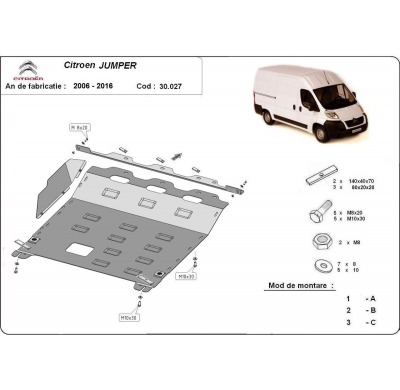 Cubre carter de Acero para Citroën Jumper Año: 2006 - 2016 Grosor: "2.5"mm Todas las motorizaciones