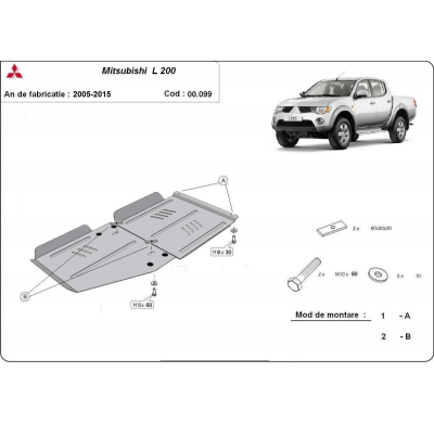 Protector de Acero para caja de cambios Mitsubishi L 200 Año: 2005 - 2015 Grosor: "3"mm Todas las motorizaciones