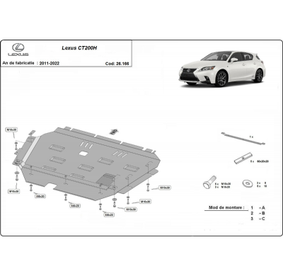 Cubre carter de Acero para Lexus CT200H Año: 2011 - 2022 Grosor: "2"mm Todas las motorizaciones