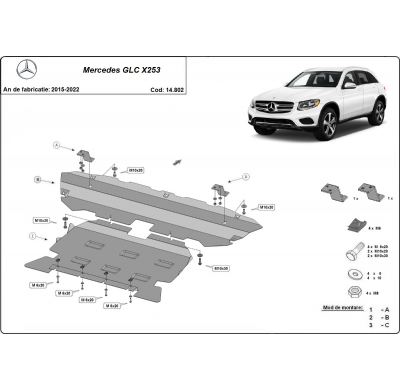 Cubre carter de Acero para Mercedes GLC X253 Año: 2015 - 2022 Grosor: "2.5"mm Todas las motorizaciones