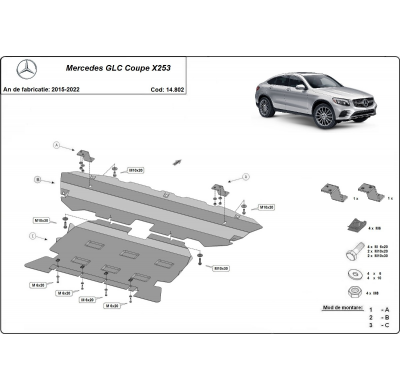 Cubre carter de Acero para Mercedes GLC Coupé X253 Año: 2015 - 2022 Grosor: "2.5"mm Todas las motorizaciones