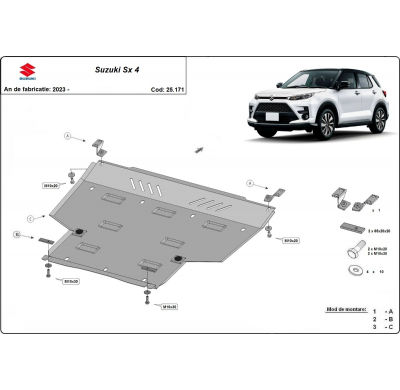 Cubre carter de Acero para Suzuki SX 4 Año: 2023 - 2025 Grosor: ""mm Todas las motorizaciones