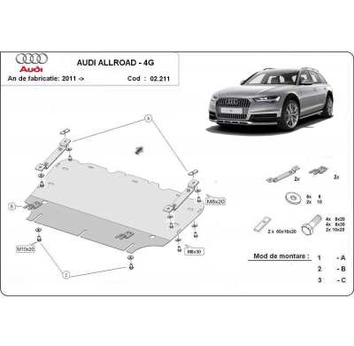 Placa protectora de bajos Audi All Road A6 Año: 2011 - 2018 Grosor: "2"mm Todas las motorizaciones