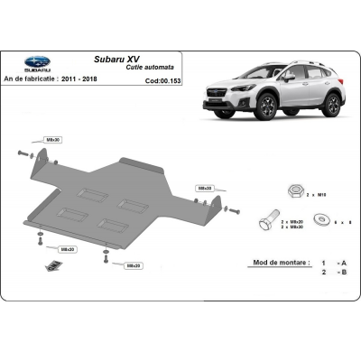 Protector de Acero para caja de cambios automática del Subaru XV Año: 2011 - 2018 Grosor: "2"mm Todas las motorizaciones