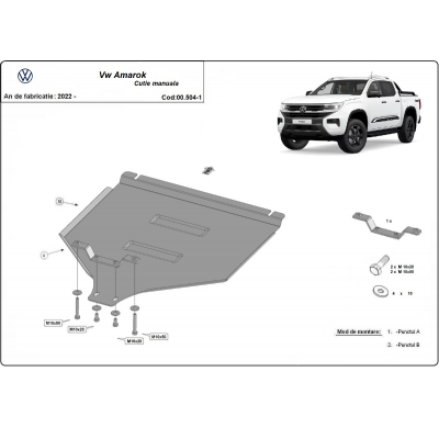 Protector de Acero para caja de cambios manual Volkswagen Amarok 2 Año: 2022 - 2025 Grosor: "3"mm Todas las motorizaciones