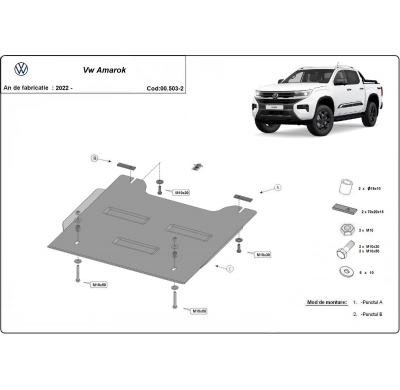 Cubre carter de Acero para caja de transferencia del Volkswagen Amarok 2 Año: 2022 - 2025 Grosor: "3"mm Todas las motorizaciones