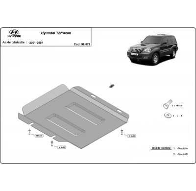 Placa protectora reductora de Acero Hyundai Terracan Año: 2001 - 2007 Grosor: "2"mm Todas las motorizaciones