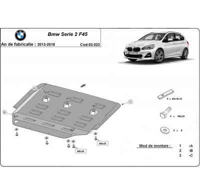 Cubre carter de Acero para BMW Serie 2 F45 / F46 Año: 2013 - 2018 Grosor: "2"mm Todas las motorizaciones