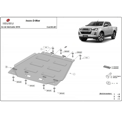 Protector de Acero para caja de cambios del Isuzu D-Max Año: 2019 - 2025 Grosor: "3"mm Todas las motorizaciones