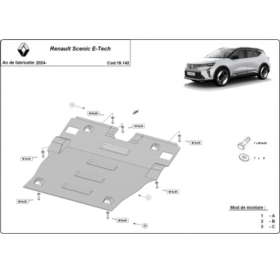 Cubre carter de Acero para Renault Scenic E-Tech Año: 2024 - 2025 Grosor: "2"mm Todas las motorizaciones