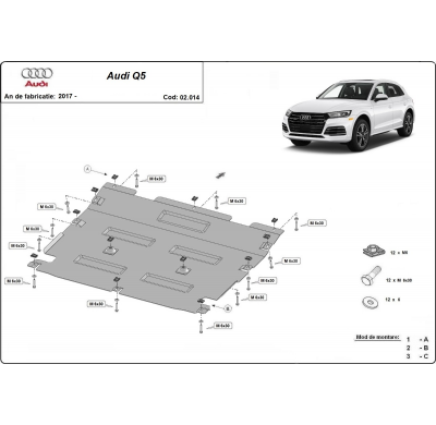 Cubre carter de Acero para Audi Q5 Año: 2017 - 2025 Grosor: "2"mm Todas las motorizaciones