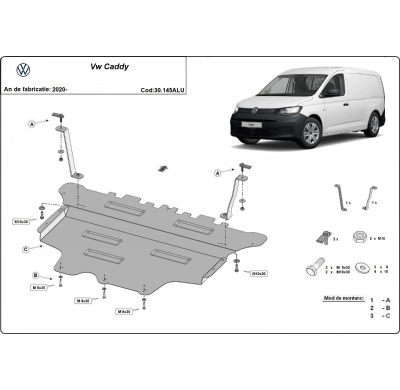 Cubre carter de Aluminio para VW Caddy Año: 2020 - 2025 Grosor: "3"mm Todas las motorizaciones