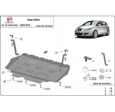 Cubre carter de Aluminio para Seat Altea Año: 2004 - 2015 Grosor: "3"mm Todas las motorizaciones