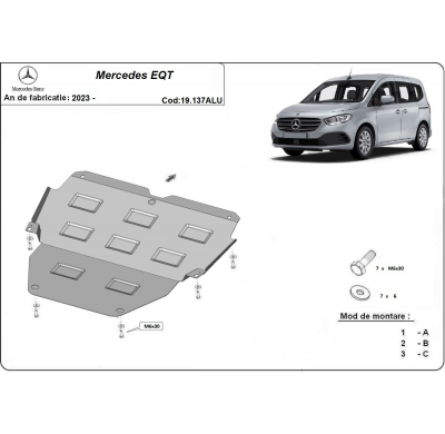 Cubre carter de Aluminio para Mercedes EQT Año: 2023 - 2025 Grosor: "3"mm Todas las motorizaciones
