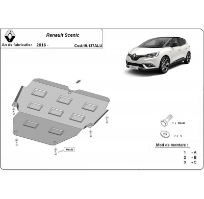 Cubre carter de Aluminio para Renault Scenic IV Año: 2016 - 2025 Grosor: "3"mm Todas las motorizaciones