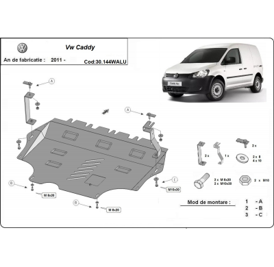 Cubre carter de Aluminio para VW Caddy - Webasto Año: 2011 - 2020 Grosor: "3"mm Todas las motorizaciones