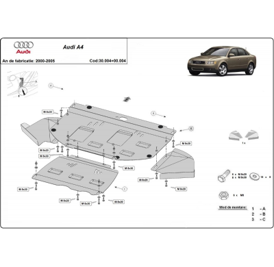 Cubre carter de Acero para Audi A4 B6 - paquete promocional Año: 2000 - 2005 Grosor: "2"mm Gasolina manual