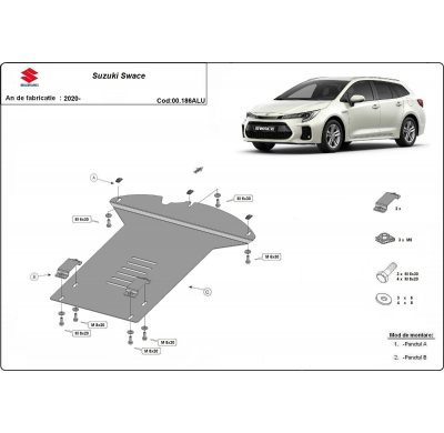 Placa de aluminio para convertidor catalítico/bloqueo de catalizador para Suzuki Swace Año: 2020 - 2025 Grosor: "3"mm Todas las