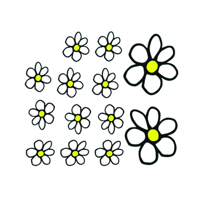 Adhesivo Flores - Blanco/Amarillo - 13.5x15.5cm