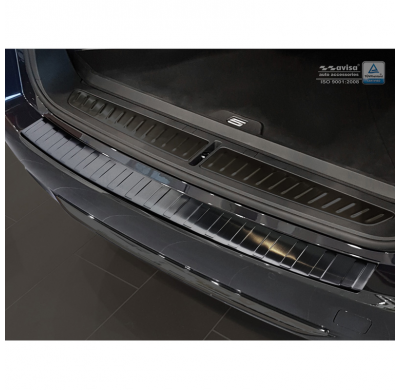 Protector paragolpes trasero Negro acero inox BMW 5-Serie G31 Touring 2016- 'Ribs'