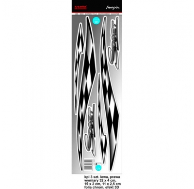 AutoTattoo Adhesivo Deportivo 3D Cromado - 32 x 4 cm, 19 x 2 cm, 11 x 2,5 cm