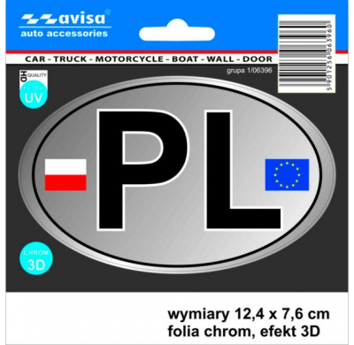 AutoTattoo Adhesivo PL + Banderas 3D Cromo - 12,4 x 7,6 cm