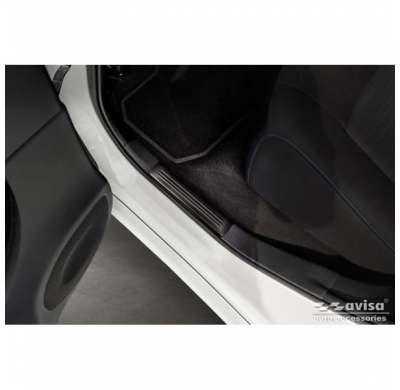 Protectores de umbral de puerta de acero inoxidable negros adecuados para Nissan Leaf II 2017- - 'Lines' - 4 piezas