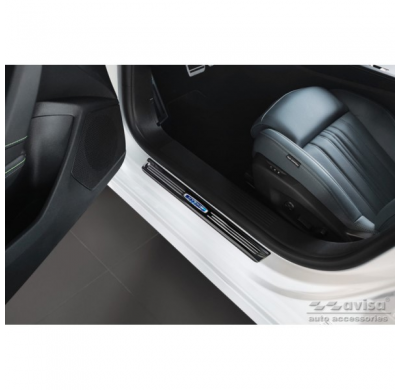 Protectores de umbral de puerta Inox negro adecuados para Peugeot 308 III 2021- 'Hybrid' - 4 piezas