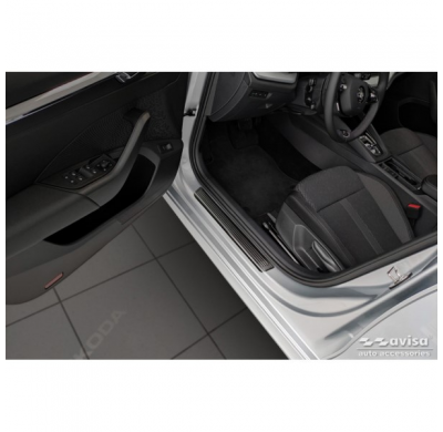 Protectores de umbral de puerta en acero inoxidable negro aptos para Skoda Octavia IV Sedan/Kombi 2020- 'Lines' - 4 piezas