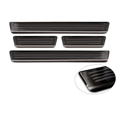 Protectores de umbral de puerta en acero inoxidable negro aptos para Skoda Octavia IV Sedan/Kombi 2020- 'Lines' - 4 piezas