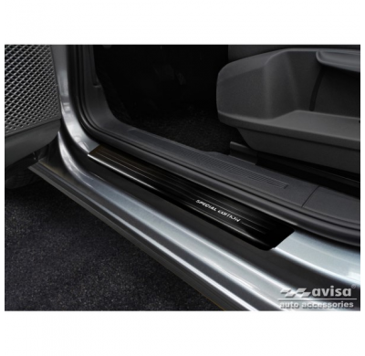 Protectores de umbral de puerta de acero inoxidable negro valido para Volkswagen Caddy V 2020- - 'Edición especial' - 2 piezas