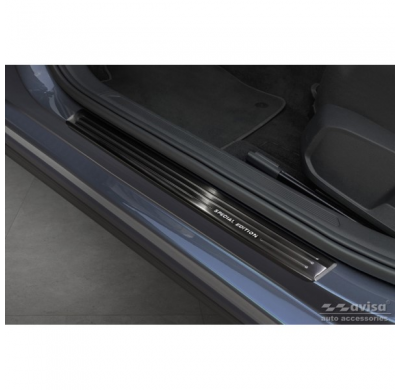 Protectores de umbral de puerta de acero inoxidable negro adecuados para Volkswagen VI Polo 2017- - 'Edición especial' - 4 pieza