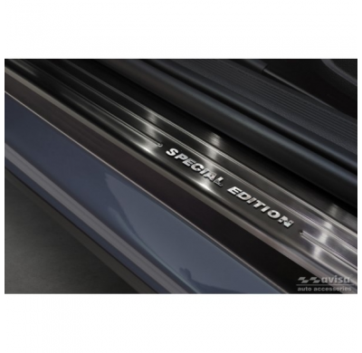 Protectores de umbral de puerta de acero inoxidable negro adecuados para Volkswagen VI Polo 2017- - 'Edición especial' - 4 pieza