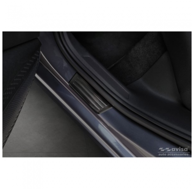 Protectores de umbral de puerta de acero inoxidable negro adecuados para Volkswagen VI Polo 2017- - 'Edición especial' - 4 pieza