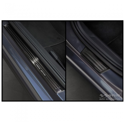 Protectores de umbral de puerta de acero inoxidable negro adecuados para Volkswagen VI Polo 2017- - 'Edición especial' - 4 pieza