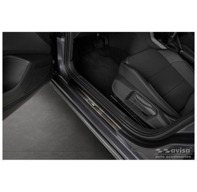 Protectores de umbral de puerta de acero inoxidable negro adecuados para Volkswagen Taigo 2021- 'Exclusive Edition' - 4 piezas