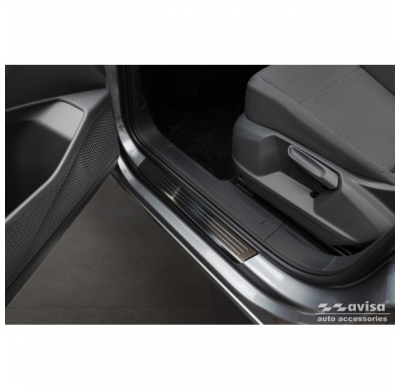 Protectores de umbral de puerta en acero inoxidable negro aptos para Volkswagen Caddy V 2020- 'Lines' - 2 piezas