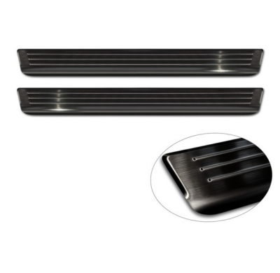 Protectores de umbral de puerta en acero inoxidable negro aptos para Volkswagen Caddy V 2020- 'Lines' - 2 piezas