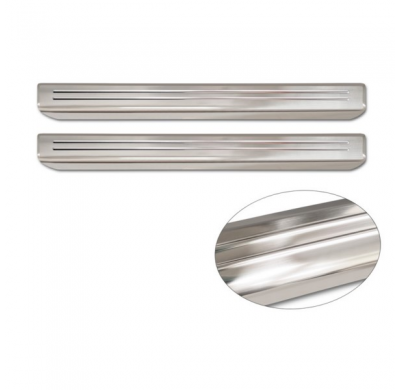 Protectores de umbral de puerta de acero inoxidable aptos para Volkswagen ID.Buzz 2022- - 'Lines' - 2 piezas