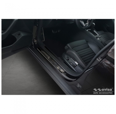 Protectores de umbral de puerta en acero inoxidable negro aptos para Volkswagen Passat 3G Sedan/Variant 2014- - 'Lines' - 4 piez