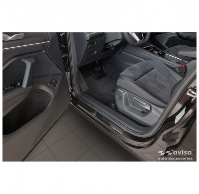 Protectores de umbral de puerta de acero inoxidable negros adecuados para Volkswagen Tiguan III (CT1) 2024- - 'Lines' - 4 piezas