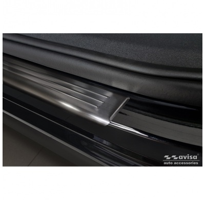 Protectores de umbral de puerta de acero inoxidable negros adecuados para Volkswagen Tiguan III (CT1) 2024- - 'Lines' - 4 piezas