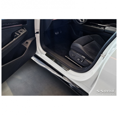 Protectores de umbral de puerta en acero inoxidable negro aptos para Volkswagen ID.7 2023- - 'Lines' - 4 piezas
