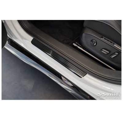 Protectores de umbral de puerta en acero inoxidable negro aptos para Volkswagen ID.7 2023- - 'Lines' - 4 piezas