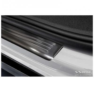 Protectores de umbral de puerta en acero inoxidable negro aptos para Volkswagen ID.7 2023- - 'Lines' - 4 piezas