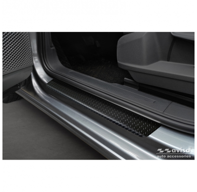 Protectores de umbral de puerta de aluminio 'Riffled Plate' para Volkswagen Caddy V 2020- - 2 piezas - Negro
