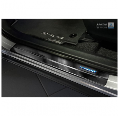 Protector negro talonera de puerta acero inox Toyota C-HR 2016- & RAV4 IV FL 2016-2018 - 'Hybrid' - 4-piezas
