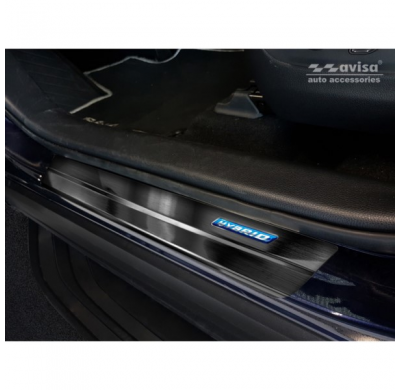 Protector negro talonera de puerta acero inox Toyota RAV4 (5th Gen.) 2018- - 'Hybrid' - 4-piezas