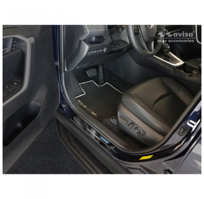 Protector negro talonera de puerta acero inox Toyota RAV4 (5th Gen.) 2018- - 'Hybrid' - 4-piezas
