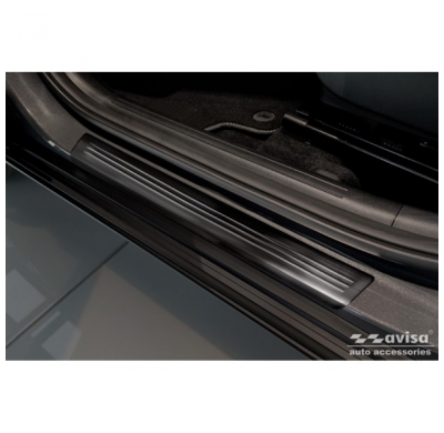 Protectores de umbral de puerta en acero inoxidable negro aptos para Hyundai Kona II 2023- - 'Lines' - 4 piezas
